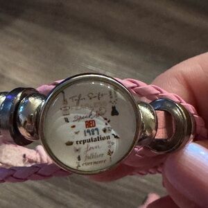 Taylor Swift Pink Braided Bracelet with Silver Accents